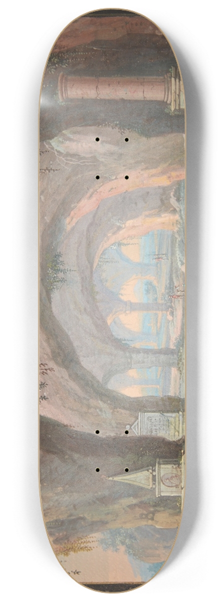 Margaretha Barbara Dietzsch - Landskab med gennembrudte grotter, gravmonumenter, en flod og figurer 8.25 inch art skate deck