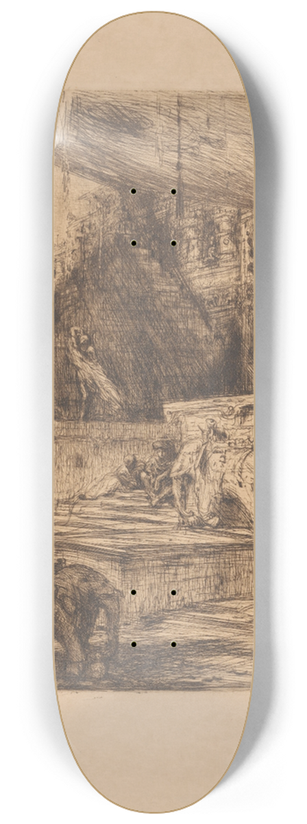 Marius Bauer - Olifanten en figuren bij een tempel 8.25 inch art skate deck