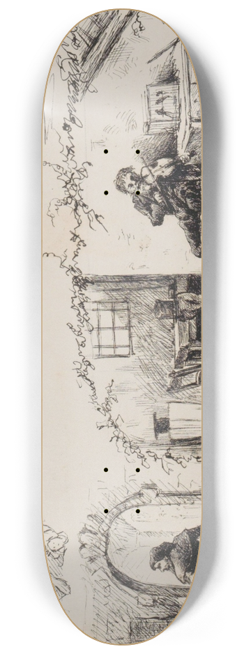 Marius Bauer - Studieblad, onder andere met een vioolspelende man 8.25 inch art skate deck