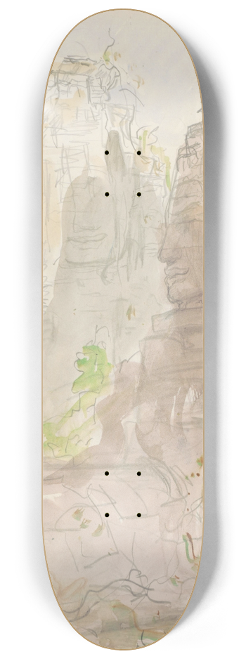 Marius Bauer - Uit steen gehouwen hoofden van Brahma bij de Bayontempel in Cambodja 8.25 inch art skate deck