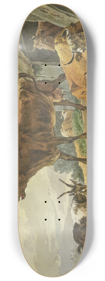 Marquard Wocher - Rechts ein Stall, aus welchem zwei Khe kommen, davor zwei schlafende Hirten mit ihrem Hund und einer Ziege 8.25 inch art skate deck