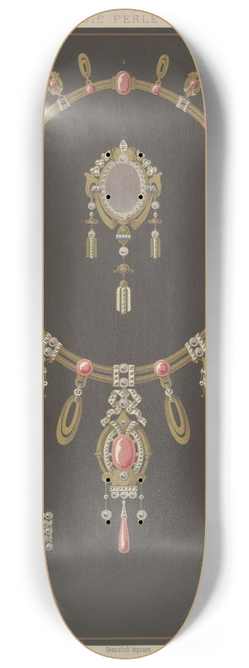Martin Gerlach - Four Designs For Jewelry, Including Large Necklace With Pink Stones. 8.25 inch art skate deck