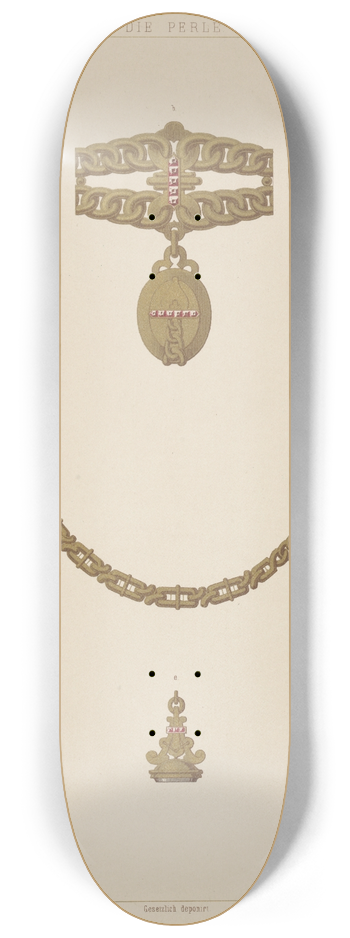 Martin Gerlach - Six Designs For Jewelry, Including Gold And Blue Pendant Watch. 8.25 inch art skate deck