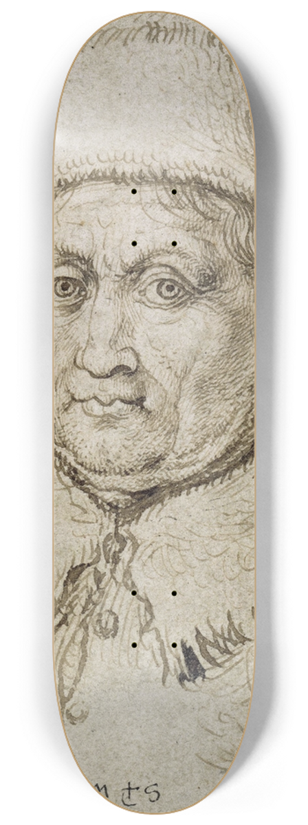 Martin Schongauer - Bust-length image of an old man with fur collar and hat 8.25 inch art skate deck