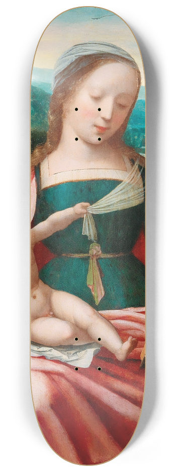 Master of the Female Half-Lengths - The Virgin and Child in a landscape 8.25 inch art skate deck