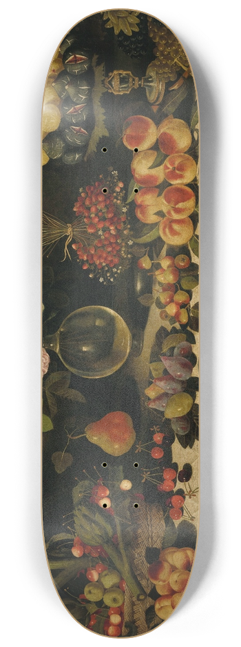 Master Of The Hartford Still Life - A draped table laden with fruit and flowers in a glass vase 8.25 inch art skate deck