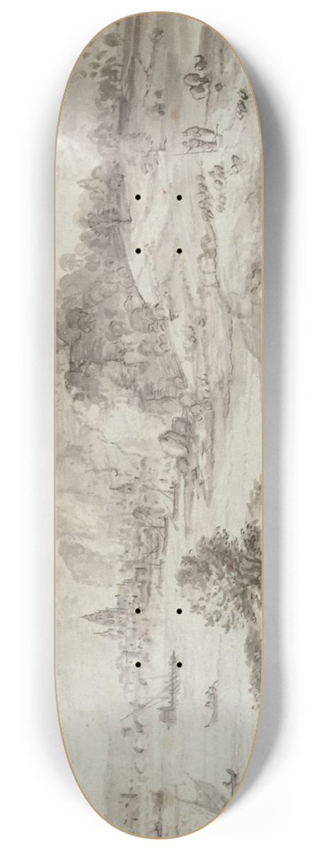 Matthys Cock - Mountainous Landscape with Harbor andCity 8.25 inch art skate deck