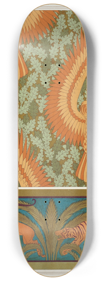Maurice Pillard Verneuil - Aigles et chne, papier peint. Antilopes, tigres, cactus et palmiers, bordure. 8.25 inch art skate deck