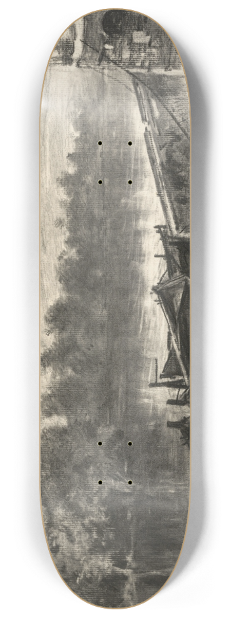 Maxime Lalanne - Boats by a Stone RiverLanding 8.25 inch art skate deck