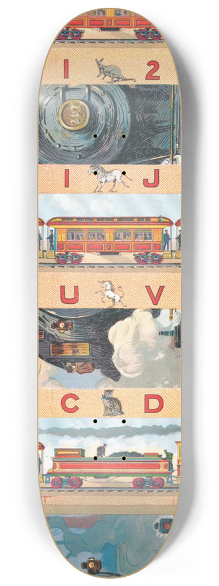 McLoughlin Bros - The railroad, A B C blocks 8.25 inch art skate deck