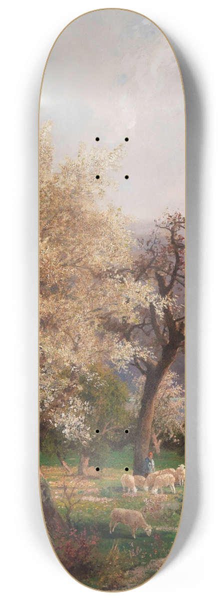 Adolf Kaufmann - A Lake Landscape in Spring 8.25 inch art skate deck