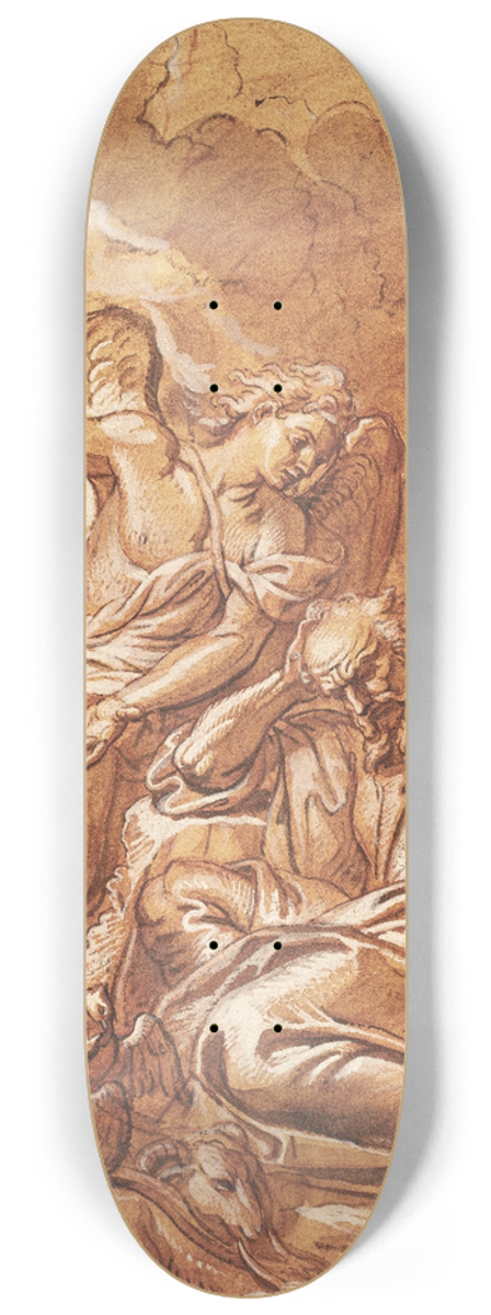 Michel Corneille - En engel kommer til en sovende eller grublende mand, der omgivet af fr, kvg og duer, sidder i et de landskab Englen vkker Elias i rkenen 8.25 inch art skate deck