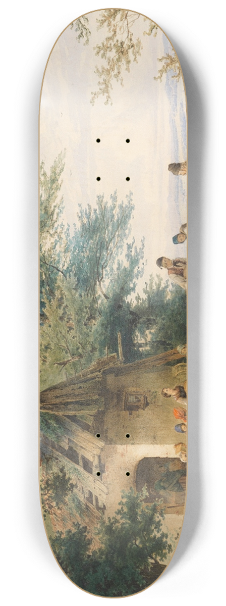 Anton Doll - Sommerliche Landschaft mit Bauern bei der Flachsverarbeitung 8.25 inch art skate deck