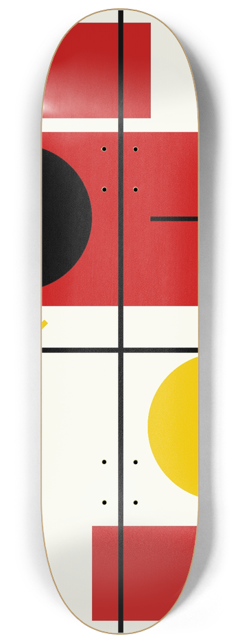 Myriam Thyes - Four spaces with planes, circles and cross 8.25 inch art skate deck
