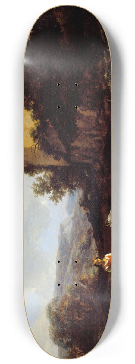 Nicolaes Pietersz. Berchem - Landscape with Ruins and Travelers 8.25 inch art skate deck