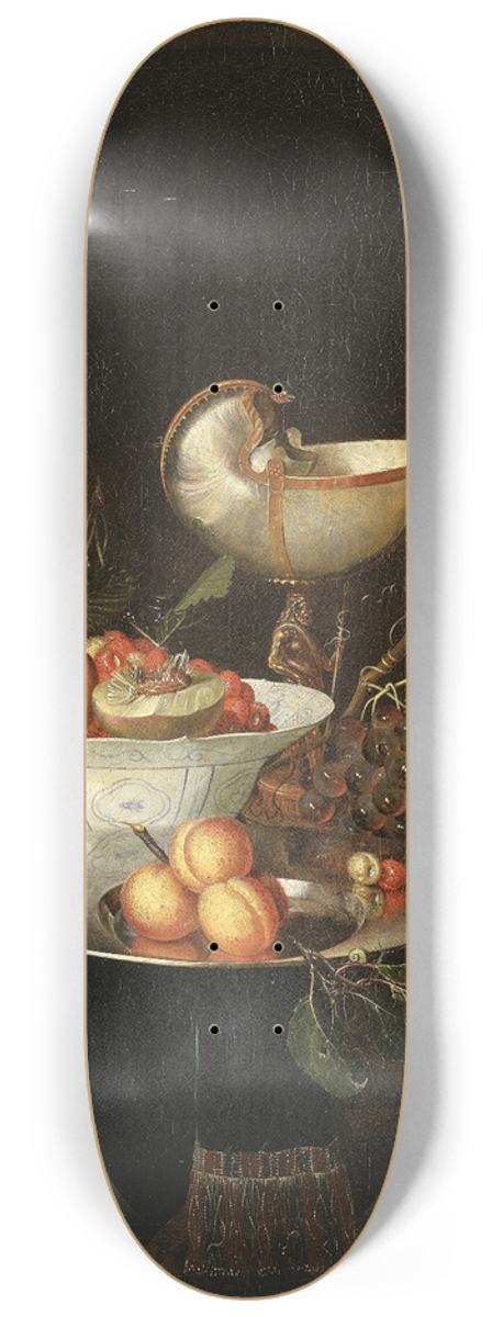 Nicolaes van Gelder - Still Life with Fruit and a Nautilus Goblet 8.25 inch art skate deck