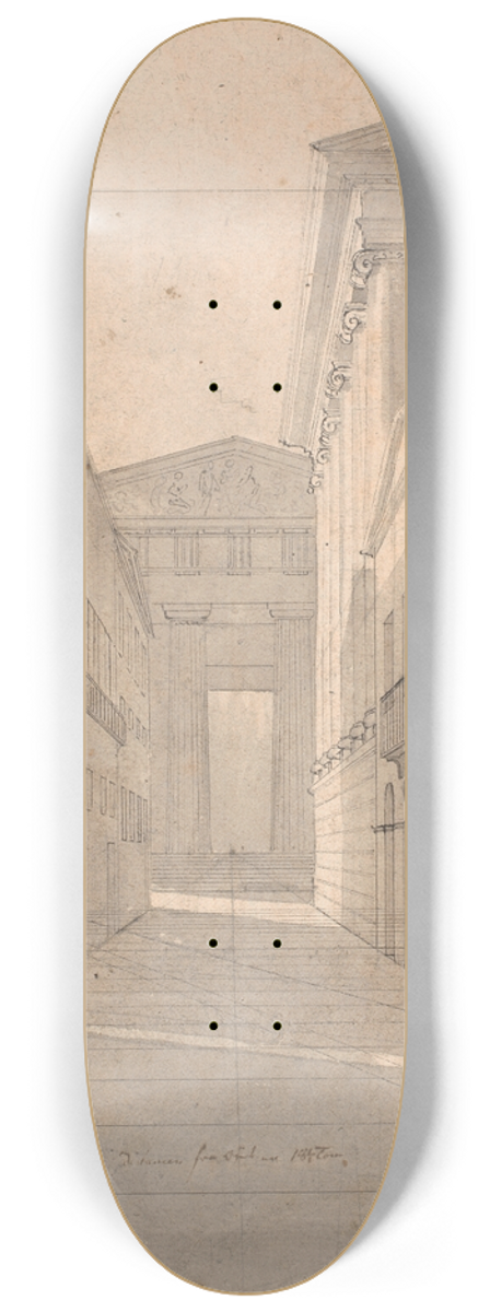 Nicolai Abildgaard - Gade i en antik by Perspektivisk studie til maleriet Simo betror sig til Sosia 8.25 inch art skate deck