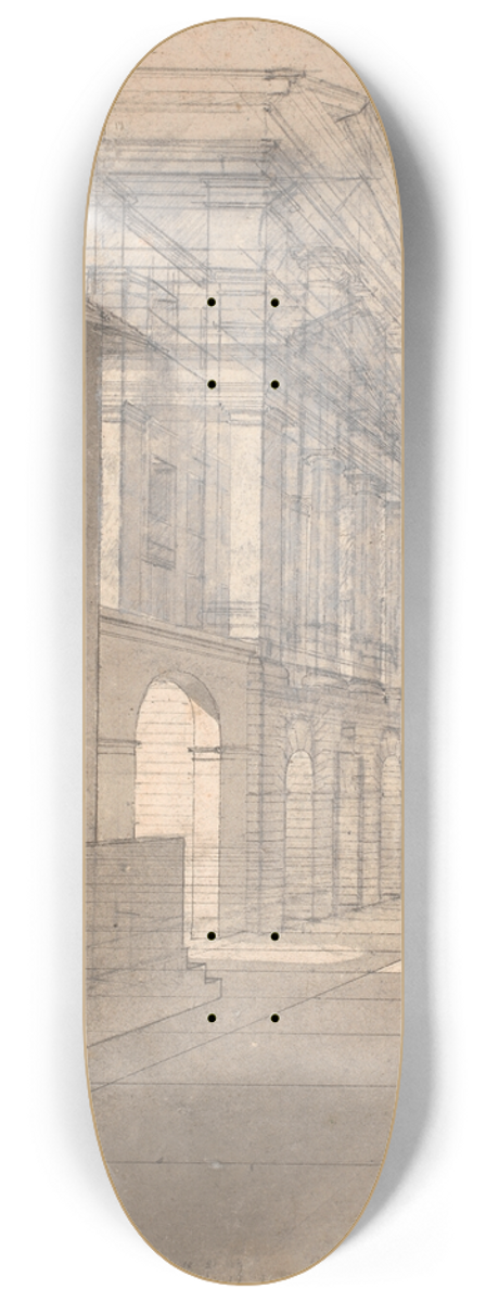 Nicolai Abildgaard - Perspektivisk studie til arkitekturen i billedet af jordemoderen der forlader Androspigens hus 8.25 inch art skate deck