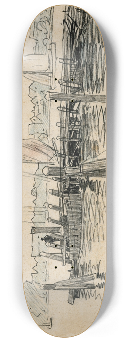Adolf le Comte - Dorp aan rivier met aanlegsteiger 8.25 inch art skate deck
