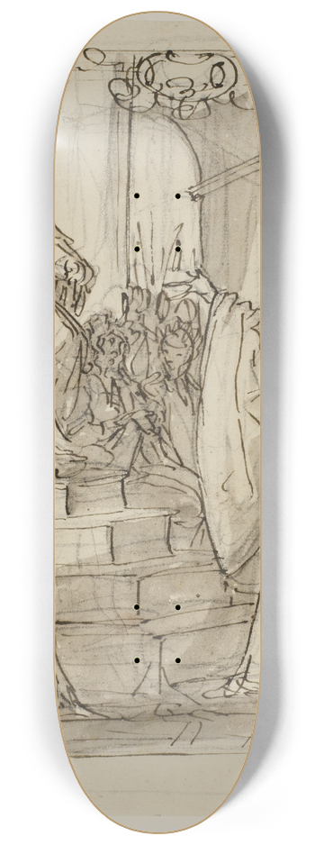Antonio Aliense - En ambassadr for Barbarigo-familien modtages i audiens af en konge Studie til en fresco i Villa Barbarigo, Noventa Vicentina 8.25 inch art skate deck