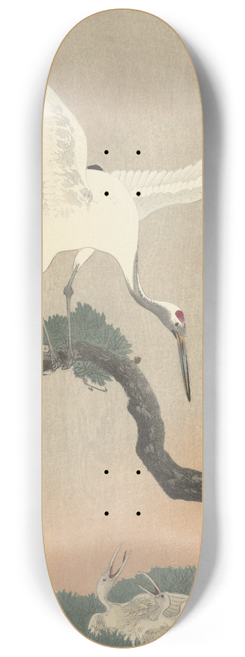 Ohara Koson - Japanese common crane on branch of pine 8.25 inch art skate deck