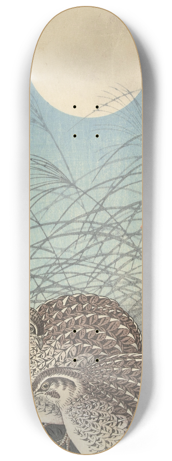 Ohara Koson - Two quail at full moon 8.25 inch art skate deck