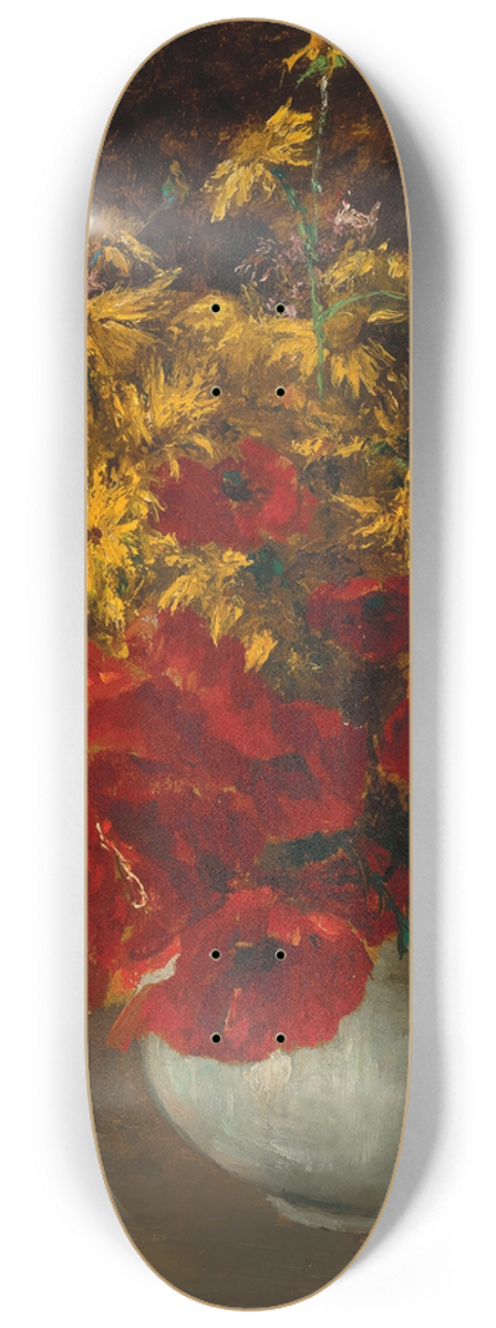 Olga Wisinger-Florian - Bouquet of Forest Flowers, Poppies and Yellow Daisies in a vase 8.25 inch art skate deck