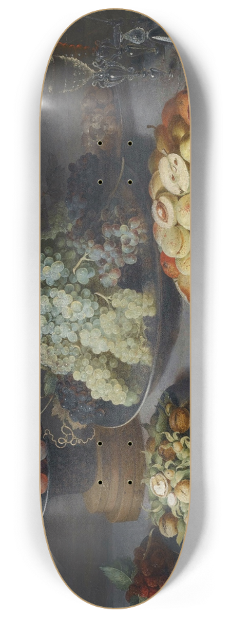 Osias Beert the Elder - Still Life Of Grapes And Other Fruits With A Knife, Faon De Venise Wineglasses And Other Objects On A Draped Table 8.25 inch art skate deck