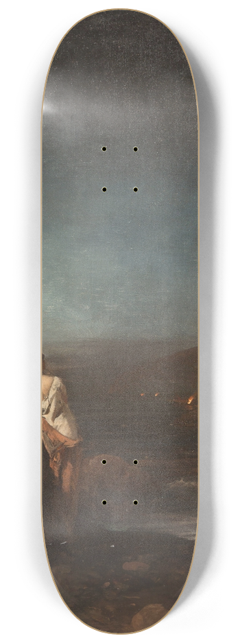 Oswald Achenbach - Night by the beach of Naples 8.25 inch art skate deck