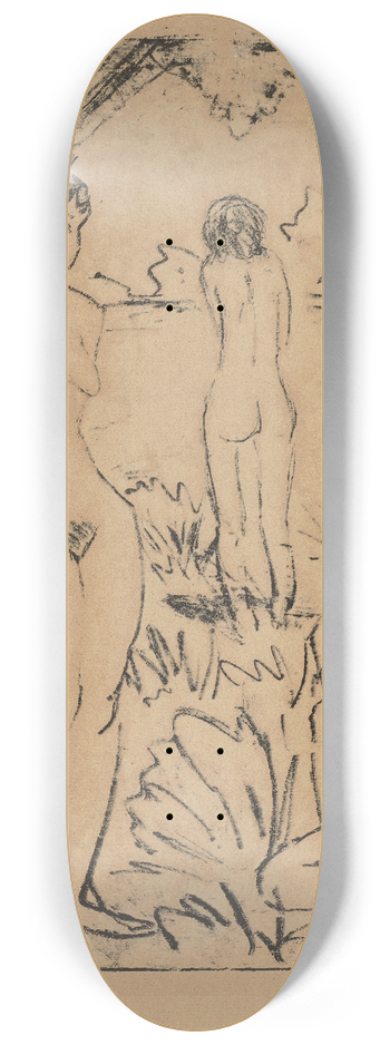 Otto Mueller - Ein am Baum stehendes, ein sitzendes und zwei badende Mdchen III 8.25 inch art skate deck