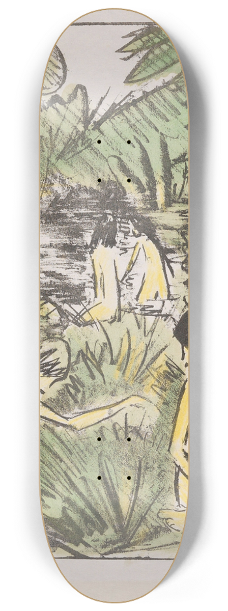 Otto Mueller - Waldsee mit drei badenden und einem sitzenden Mdchen 2 8.25 inch art skate deck