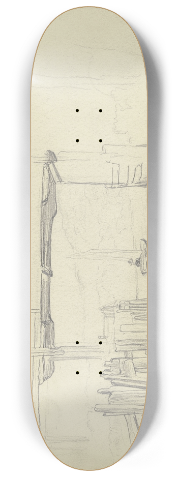 Otto Scholderer - Fluss mit Brcke und Segelboot 8.25 inch art skate deck