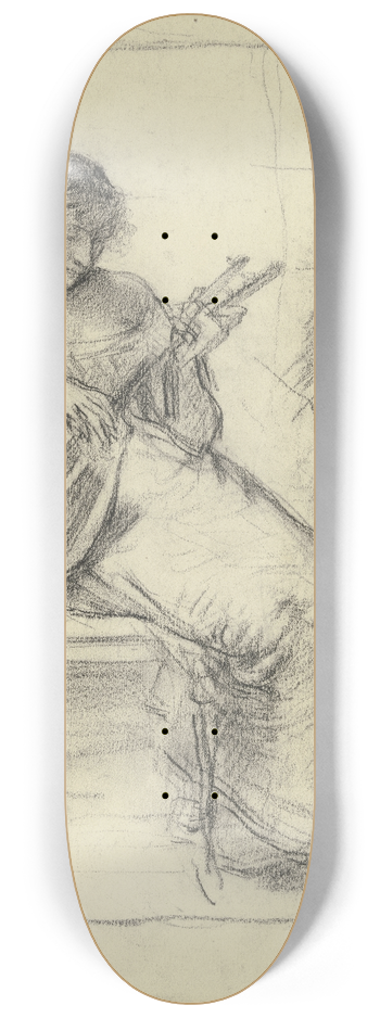 Otto Scholderer - Sitzende junge Frau, Mandoline spielend 8.25 inch art skate deck