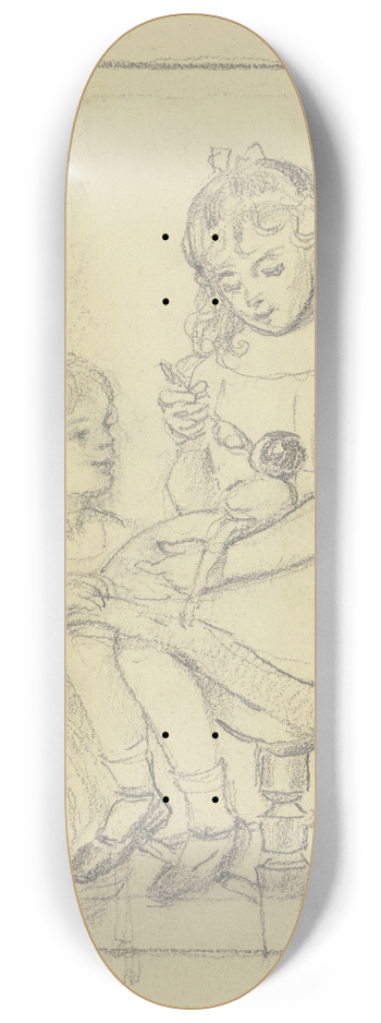 Otto Scholderer - Zwei Kinder fttern eine Puppe 8.25 inch art skate deck