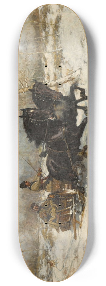 Antoni Piotrowski - Winter landscape with aHorse Drawn Carriage 8.25 inch art skate deck