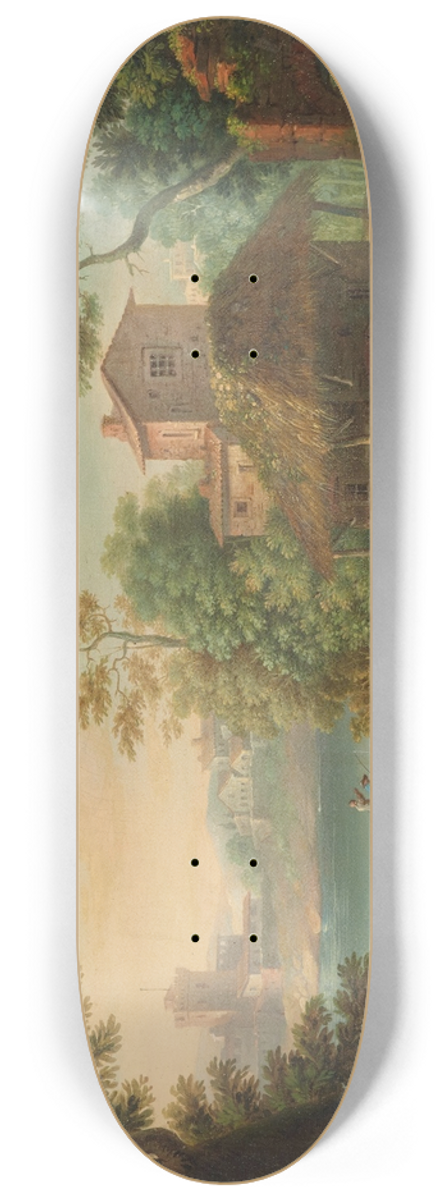 Paolo Anesi - A village by a river with anglers and peasants 8.25 inch art skate deck