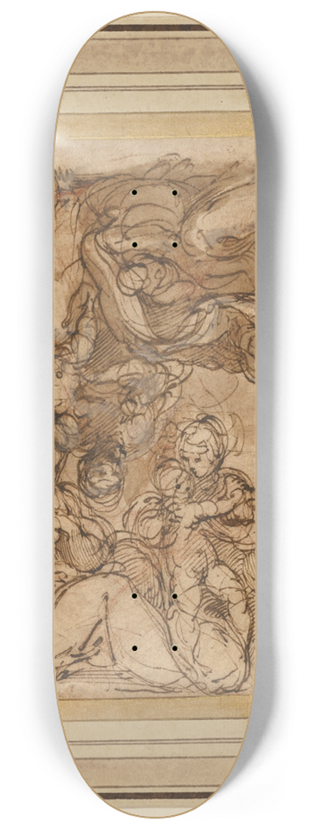 Parmigianino - Two Studies for a Holy Family 8.25 inch art skate deck