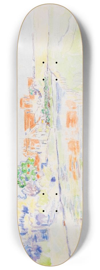 Paul Baum - Kanal zwischen Wldchen und Wiesen vor einem Dorf mit roten Dchern 8.25 inch art skate deck