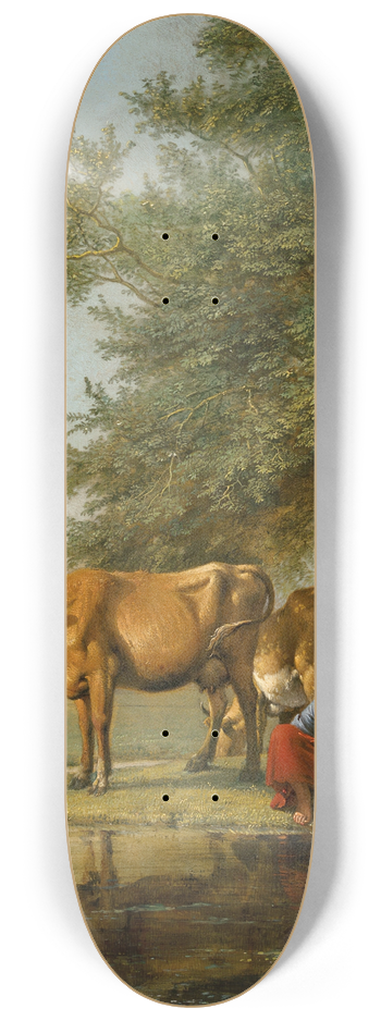 Paulus Potter - Landscape with cattle and a woman cleaning a bucket by a stream 8.25 inch art skate deck