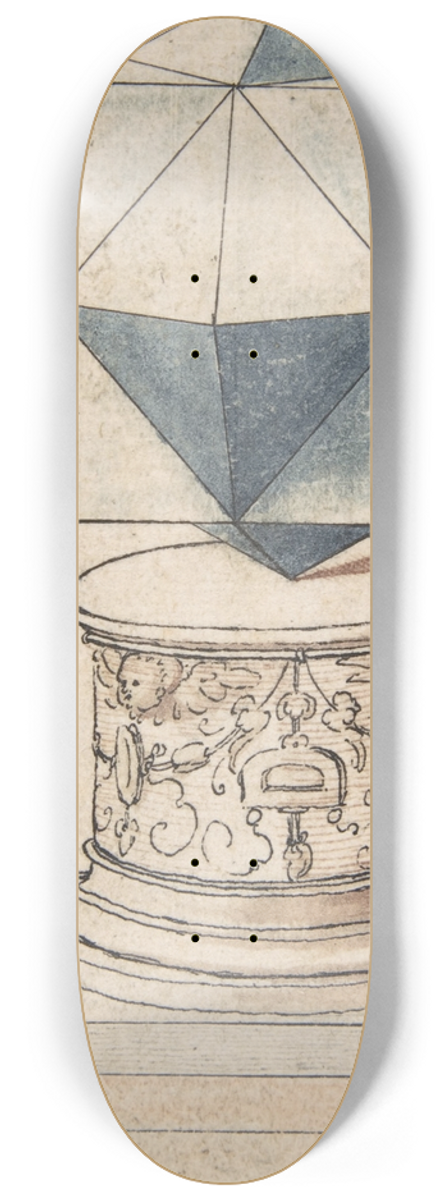 Peter Fltner - Perspectival Drawing of a Column Base with Geometrical Form 8.25 inch art skate deck