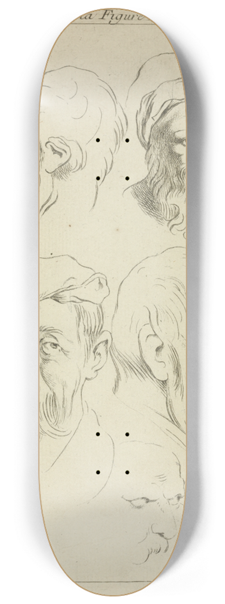 Peter Paul Rubens - Seven male heads, all with beards, two wearing caps 8.25 inch art skate deck