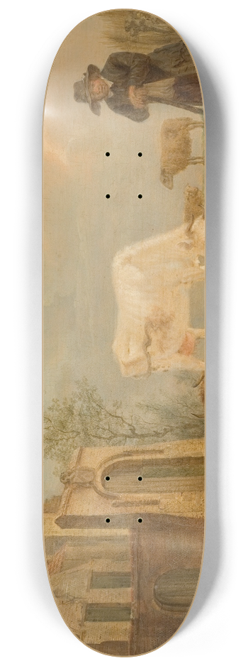 Petrus Johannes van Regemorter - Landscape with Peasants and Cows 8.25 inch art skate deck