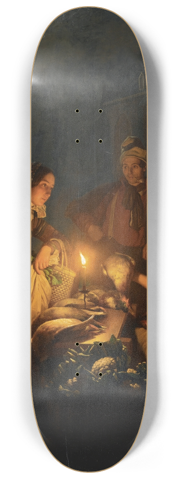 Petrus van Schendel - Moonlit Market In The Hague 8.25 inch art skate deck
