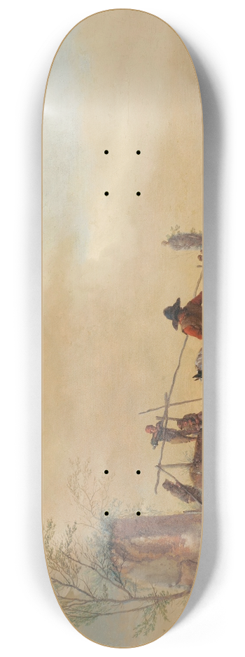 Philips Wouwerman - Riders and horses resting by a river 8.25 inch art skate deck