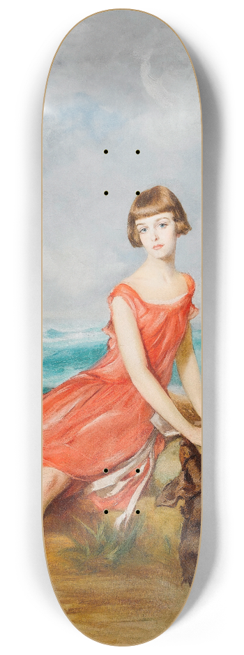 Adolf Pirsch - Portrait Of A Young Girl With Her Dog By The Sea 8.25 inch art skate deck