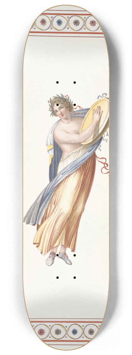 Pierre-Jean Mariette - Partially nude woman wearing wreath and playing tambourine. 8.25 inch art skate deck