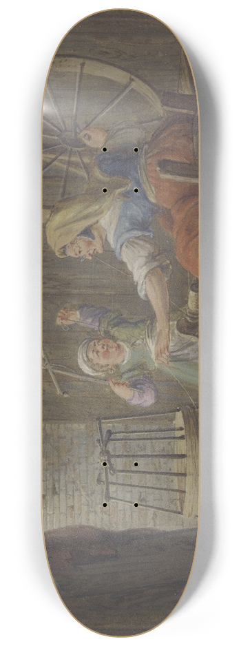 Pieter Bartholomeusz. Barbiers - Eine alte Frau haspelt Garn, dabei ein Kind mit einem Vogel 8.25 inch art skate deck