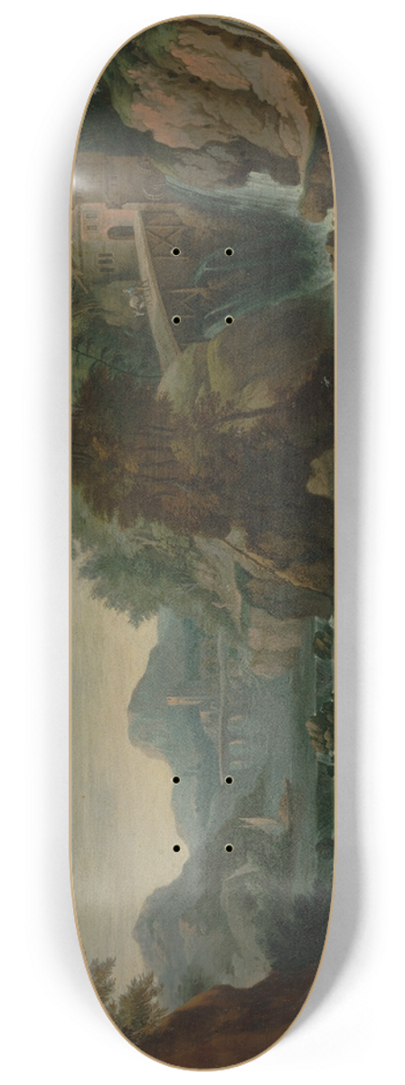 Pieter Bout - A cowherd beside a cascading river 8.25 inch art skate deck