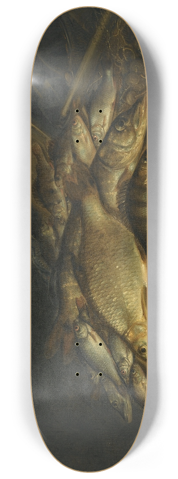 Pieter de Putter - Still Life With Fish, Nets, Fishing Equipment And A Knife On A Table 8.25 inch art skate deck
