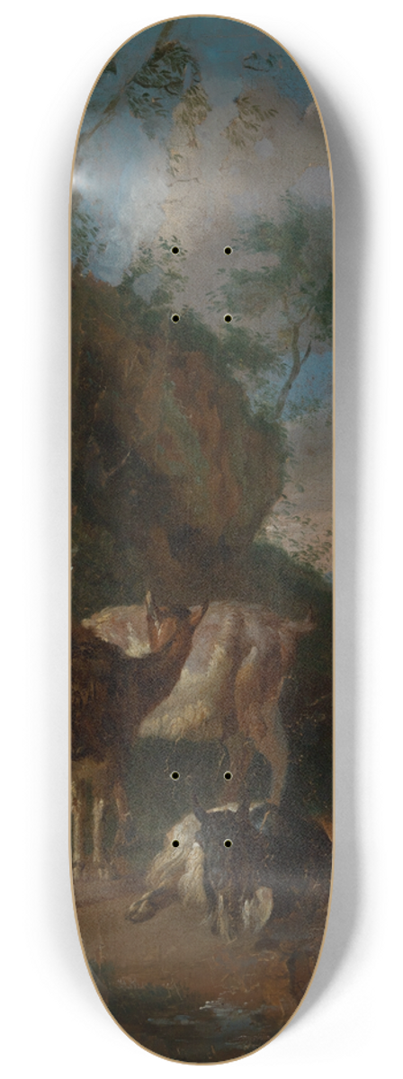 Pieter van Bloemen - Three goats and shepherd with sheep 8.25 inch art skate deck